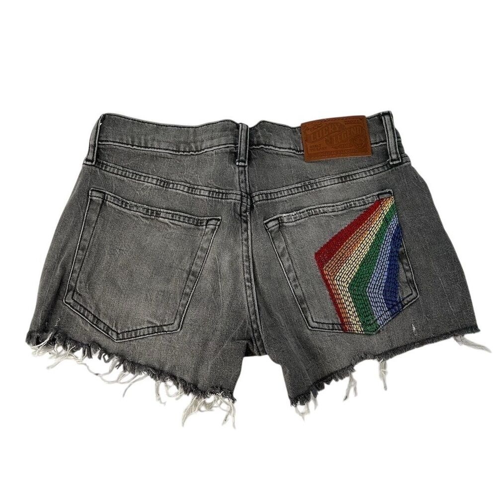 Lucky Legend Pink Floyd 3" Mid Rise Boy Short Rainbow embroidered grunge Size 0 - Picture 7 of 13